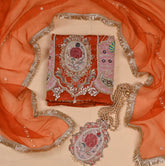 Organza Rust Unstitched Suit